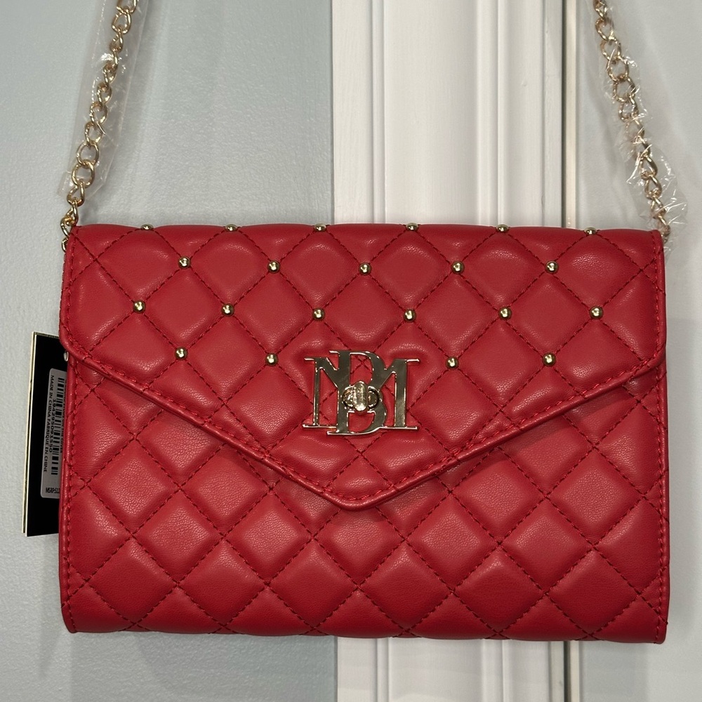 NWT Badgley Mischka Red Crossbody with Diamond Quilting & Round Studs on Cover